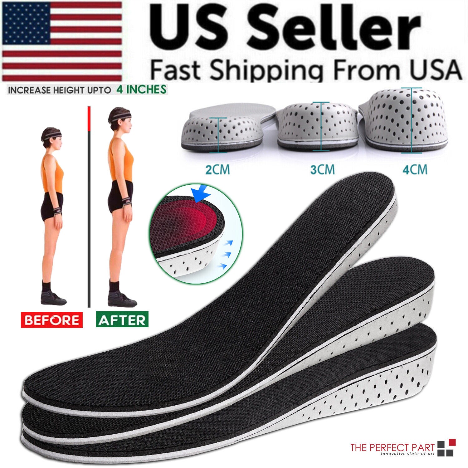 Men Women Invisible Height Increase Insoles Heel Lift Taller Shoe